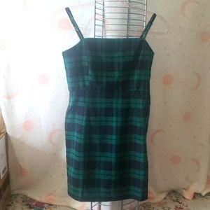Checkered pattern navy blue green dress